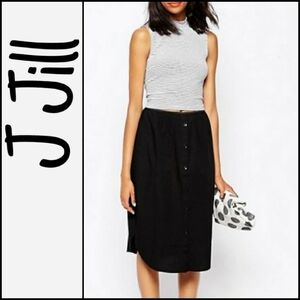 NEW! J JILL Black Buttondown Pull On Midi Skirt.